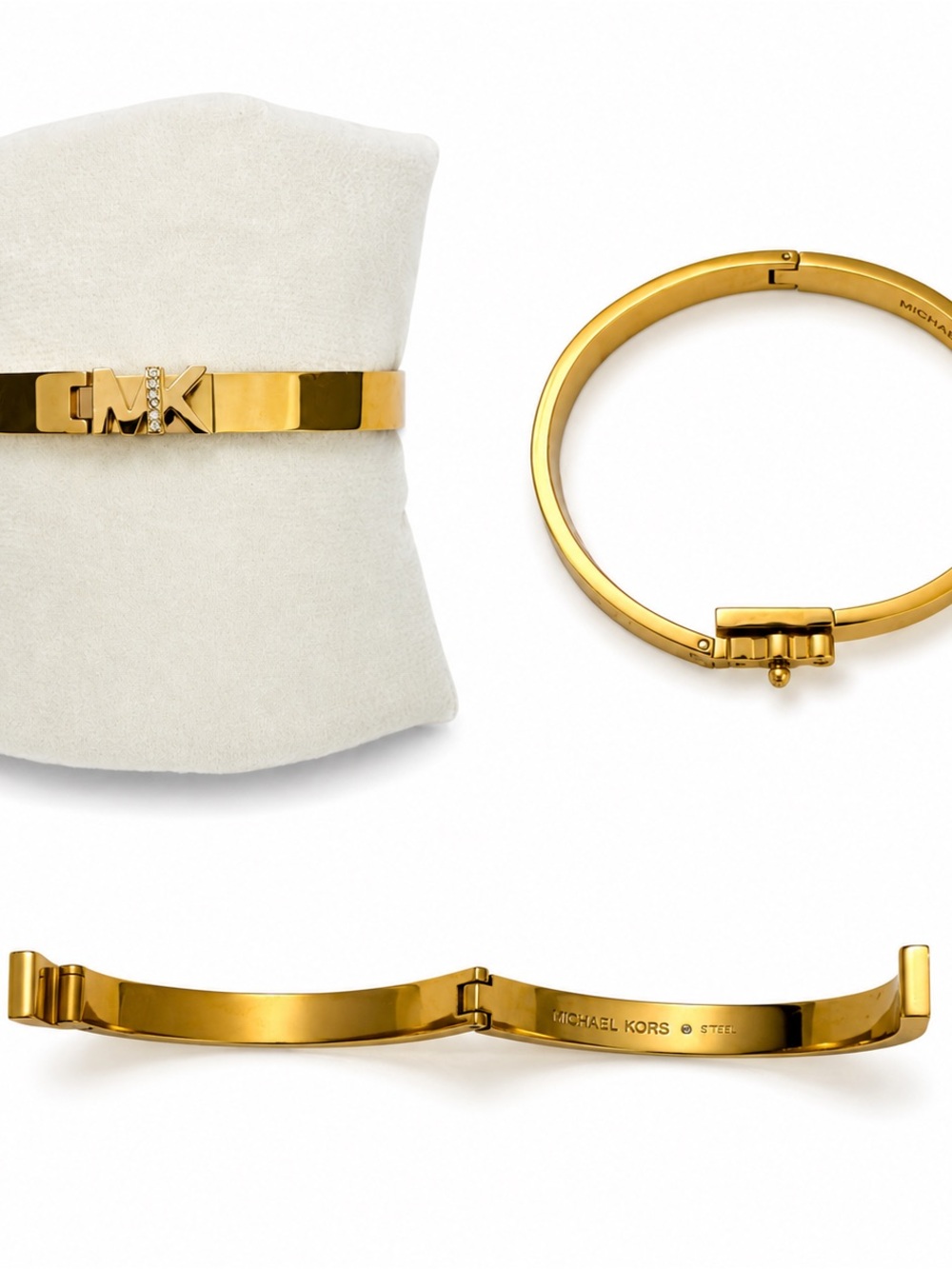 Michael Kors Gold-Tone MK Logo Hinged Bangle Bracelet